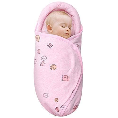 Organic Cotton Baby Swaddle Blankets Soft, Unisex Baby Blanket Wrap for Newborn Baby Boys Girls, Skin Friendly Wearable Swaddling Sleep Sack Calms Startle Reflex (Button, Peachpink, 0-3 Months)