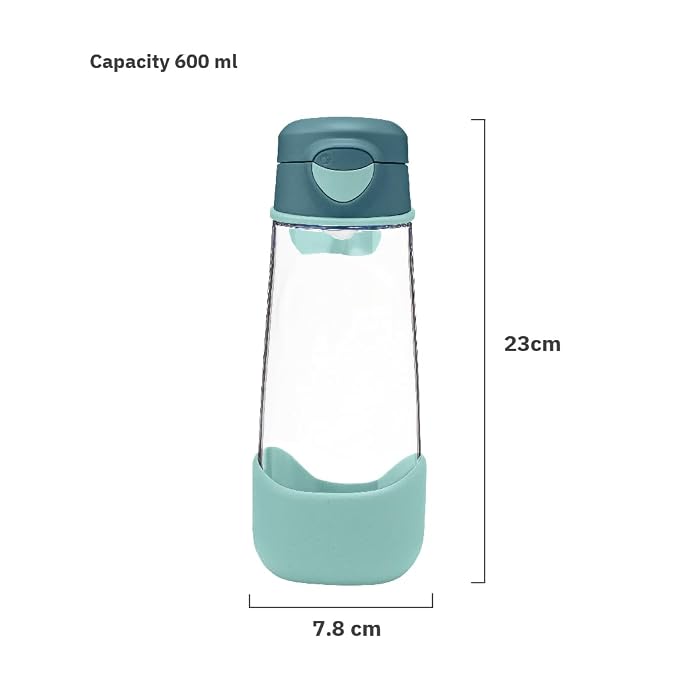 b.box 20oz Sport Spout Kids Water Bottle for School, Sports, Daycare - No-Straw Design for Easy Cleaning - Leakproof - Ergonomic Triangle Grip - Dishwasher Safe, BPA Free, PFAS Free - Emerald Forest