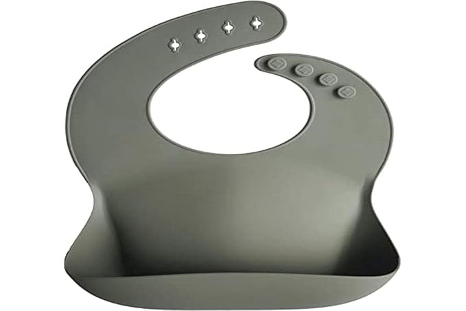 mushie Silicone Baby Bib | Adjustable Fit Waterproof Bibs (Silver Sage)