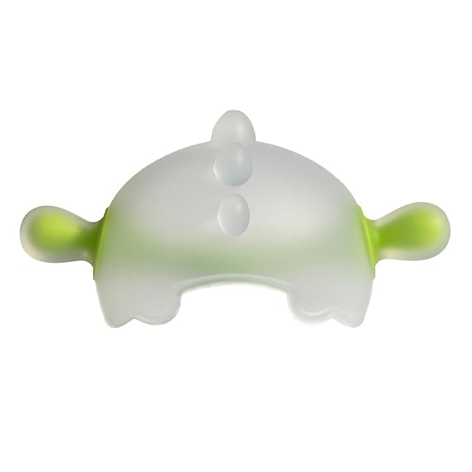 Baby Teething Toy for 0-6 Months ??One-Piece Liquid Silicone Teether, Easy-Grip Dinosaur for Soothing Gums, No Glue No Gaps, Lint-Resistant, Dishwasher Safe with Travel Case(Olive White)