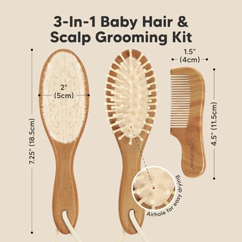 Keababies Baby Hair Brush and Baby Diaper Caddy Organizer - Brush with Soft Goat Bristles - Large Nursery Organizer, Cradle Cap Brush, Car Storage Organizer
