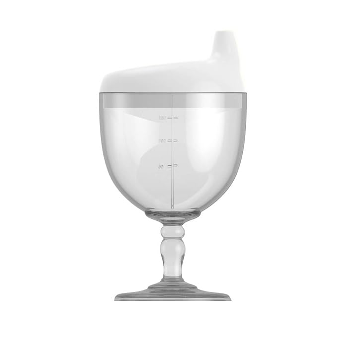 No Spill Wine Sippy Cup, Fancy Wine Glass Sippy Cup Spill Proof for Baby, Toddler, and Child, Goblet Style Great for Your Prince & Princess Holidays Birthday Party Celebration, 5 Ounce (White)