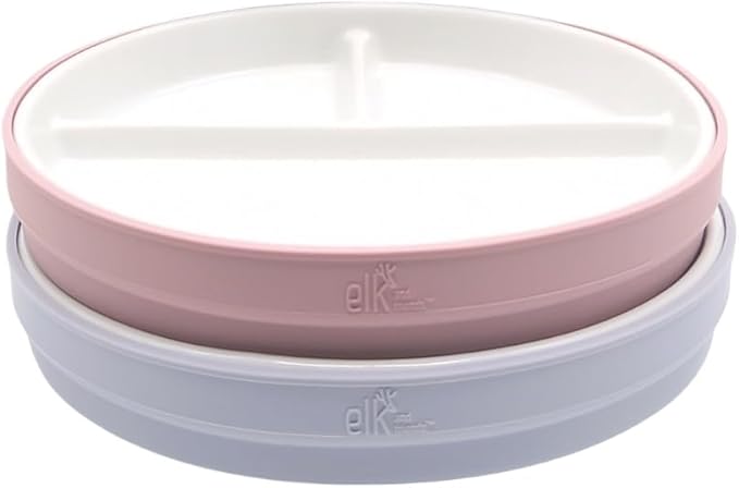 Elk and Friends Kids 7.8??Porcelain Divided Plates with Silicone Sleeves | Suitable for Babies/Kids/Toddlers | Microwave & Dishwasher Safe | Non Slip | Snack Dishes