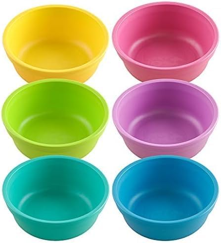 Re-Play Toddler Dinnerware Set - 6 Divided Plates & 6 Snack Bowls for Kids - Durable BPA-Free Plastic Tableware - Dishwasher Safe - Made in USA from Recycled Materials, Sorbet