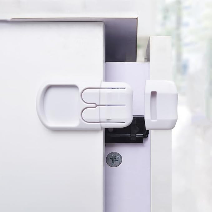 Childproof Cabinet Locks 4 Angle Baby Safety Drawer Locks with Strong Adhesive for Refrigerator and Appliance Security Easy Parent Access