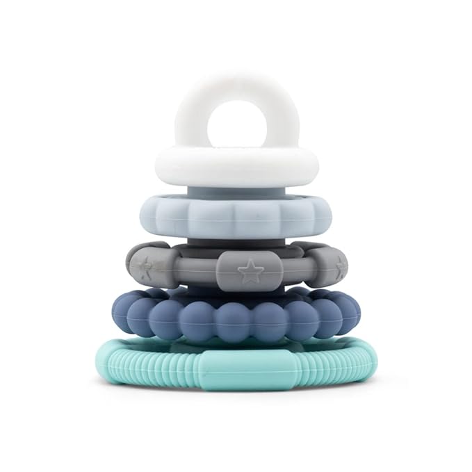 Jellystone Designs Baby Stacking & Teething Rings Toy Set - 5 PCS Soft Silicone Stacker for Educational Development, Safe, BPA-Free Ocean Color