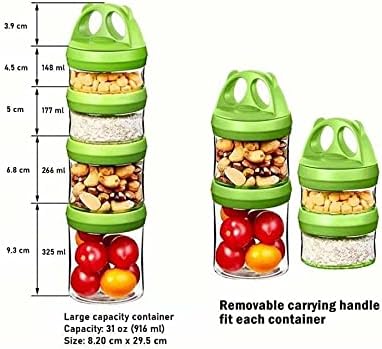 BariatricPal 4 Compartment Twist Lock, Stackable, Leak-Proof, Food Storage, Snack Jars & Portion Control Lunch Box (3-Color Variety Pack)