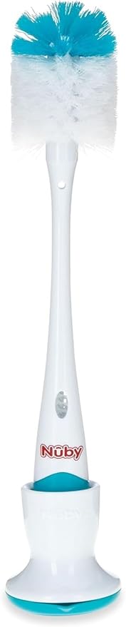 Nuby Bottle and Nipple Brush with Soft Bristles and Stand | 2 Pack: Blue & Grey | Bottle & Nipple Accessory Cleaning Brush with Drying Stand