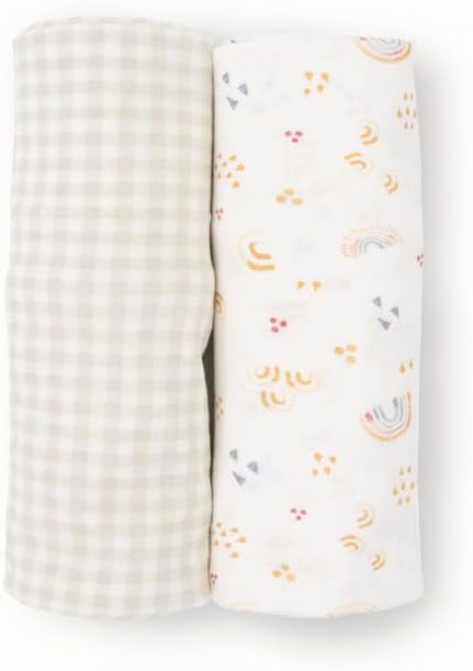 Little Unicorn Large Stretch Knit Swaddle Blanket 2 Pack| Super Soft with Optimal Stretch for swaddling | Giftable Set (Rainbows)