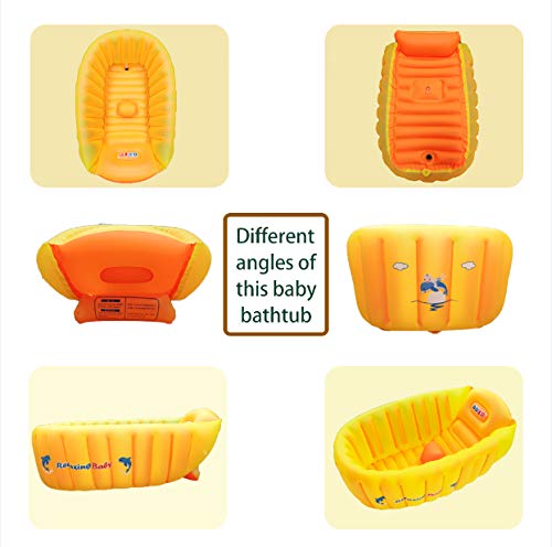 Inflatable Baby Bathtub,Newborn to Toddler Bath Tub with Built-in Air Pump,Portable Travel Shower Basin with Back Support,Foldable Toddler Tub Shower for Kids 0-6 Months(Orange)