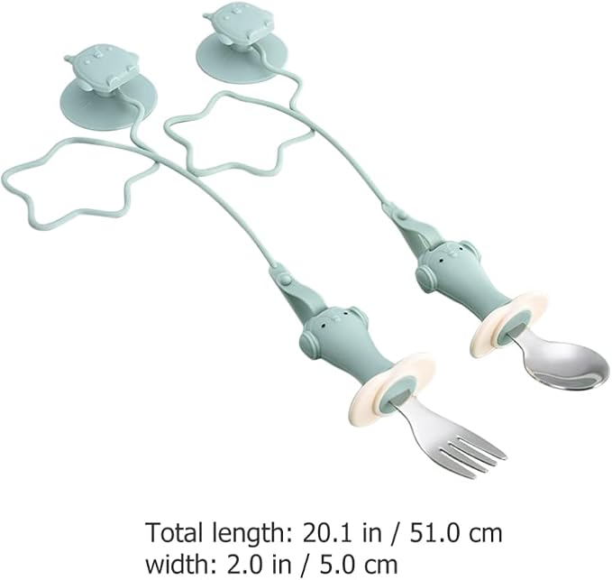 Zerodeko 1set Fork and Spoon Training Utensils Cup and -Drop Chain for Toddlers for First Stage Weaning