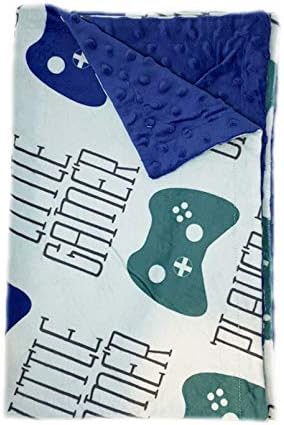 Baby Little Video Gamer Game Remote Minky Receiving Blanket Super Soft Swaddle Gift Noob Player 3 Double Layer Dotted Back 30 x 40 Inch