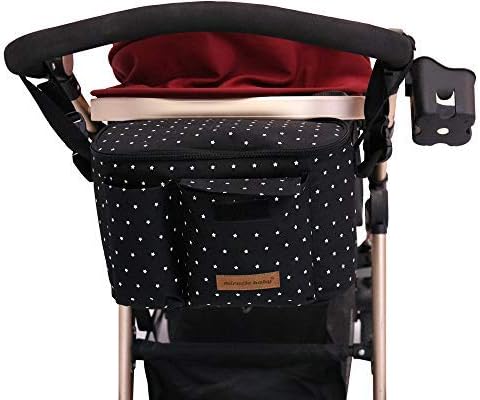 Miracle Baby Stroller Organizer Bag for Mom,Universal Stroller Storage Caddy Diaper Bag- Compatible with Most Stroller - Multifunctional Larg(Black White Star)