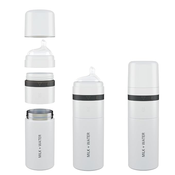 MILK & WATER All in One Baby Bottle & Baby Formula Dispenser On the Go, 9oz - Keeps Water Warm & Formula Fresh - Baby Formula Mixing Bottle with Anti Colic Nipple - Leak-Proof - 6+ Months (White)