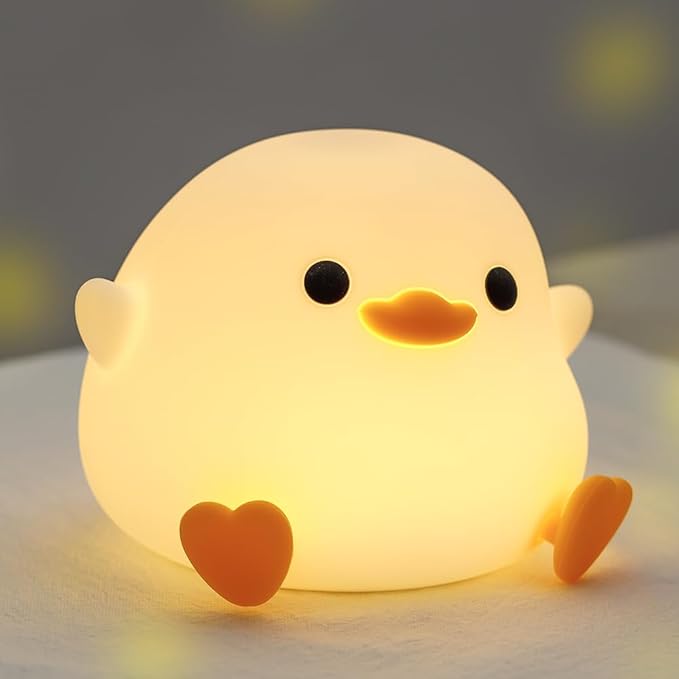 Cute Duck Night Light, Squishy Silicone Duck Night Lamp, LED Soft Nursery Nightlight for Kids, Rechargeable Animal Lamp Bedside Light, 2 Levels Dimmable Room Decor, Funny Lamp Gift for Girls Boys Baby