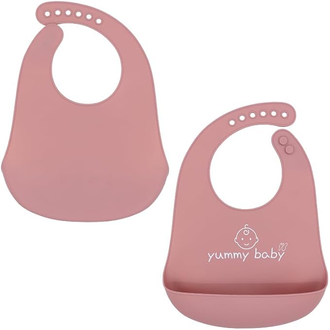 Yummy Baby Improved Silicone Baby Bib, Ultra Soft Adjustable Waterproof with Spill Pocket, BPA Free, CPC Certified