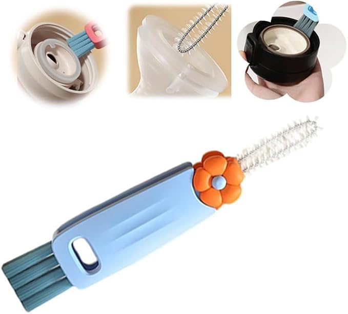 New 3 in 1 Cup Lid Cleaning Brush, Multifunctional Lid Cleaner Brush for Baby Bottle Gap Tight Spaces Cup, Portable Crevice Cleaning Brush Set (Blue)