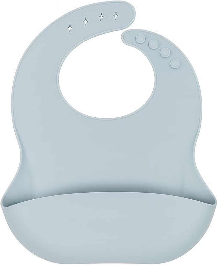 Silicone Baby Bibs (Pack of 3) with Food Catcher Pocket ??Waterproof, Easy to Clean, Adjustable & Comfortable for Infants & Toddlers
