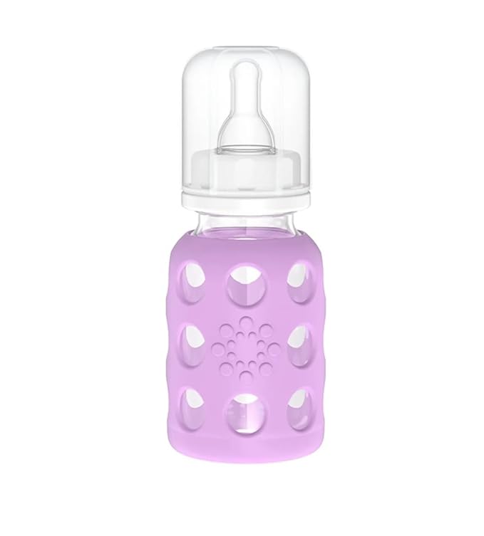 Lifefactory 4-Ounce Glass Baby Bottle with Stage 1 Nipple and Protective Silicone Sleeve Lavender (LF110016C4)