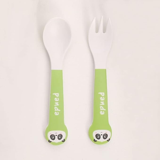 Kids Dinnerware Set Bamboo 5 Pcs with Plate Bowl Cup Fork Spoon (Panda)