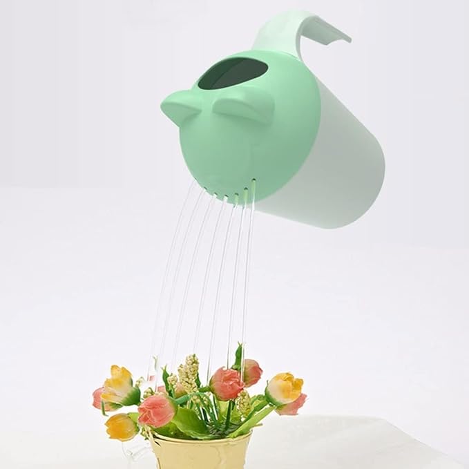 Control The Flow Baby Rinse Cup Cute Cartoon Cat Baby Rinser to Wash Hair and Body Pail Shampoo Rinser Rinser-Cup for Bath Time with Easy Grip Handle and 7 Water Outlets Green