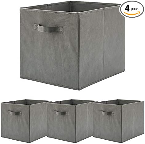 Foldable Fabric Storage Bin [Set of 4] Collapsible Containers Cubes Boxes Organizer - 13 x 15 x 13 inches (Gray)