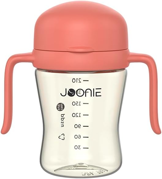 JOONIE Self Training Sippy Cups with Handles for Toddlers 1-3, Spill Proof 360 Cup with Lid, 210ml (7 oz) (Pink)