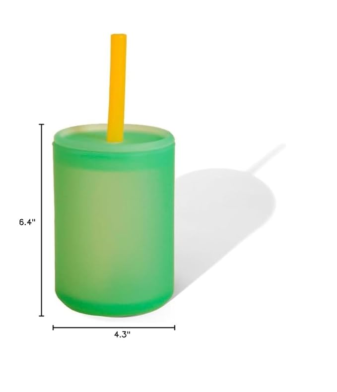 Avanchy Silicone Training Sippy Cup with Straw Lid ??Tiny Cup for Babies 6+ Months to Toddlers 1 Year Old ??5 oz Infant Water Cup for Baby Led Weaning, See-Thru Green