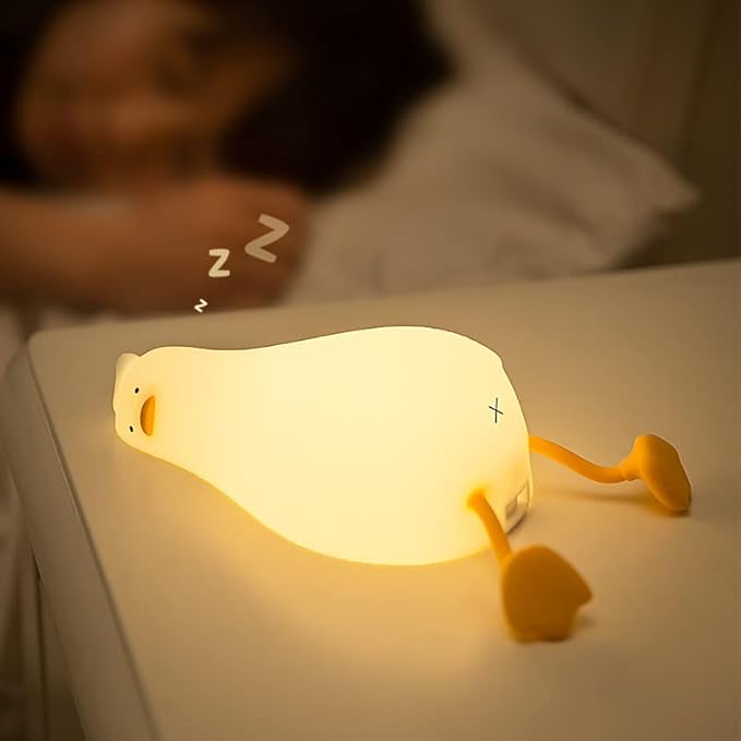 Lying Flat Duck Night Light, 3 Level Dimmable LED Nursery Nightlight,Cute Lamps Silicone Light Up Duck,Rechargeable Bedside Touch Lamp for Breastfeeding Toddler Baby Kids Decor