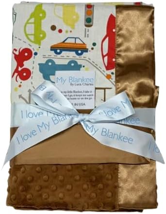 My Blankee Beep Beep White Pima Cotton with Minky Dot Espresso Baby Blanket