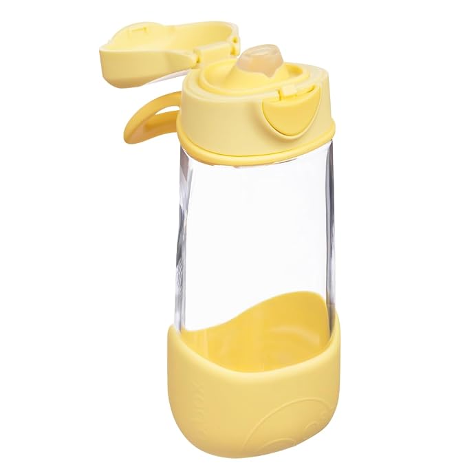 b.box 15oz Sport Spout Kids Water Bottle for School, Sports, Daycare - No-Straw Design for Easy Cleaning - Leakproof - Ergonomic Triangle Grip - Dishwasher Safe, BPA Free, PFAS Free - Lemon Twist