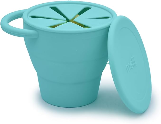 melii 100% Silicone Collapsible Snack Container With Finger Trap, Perfect for on the Go, Easy to Open Lid, Dishwasher, Microwave, Freezer Safe, BPA Free - Blue