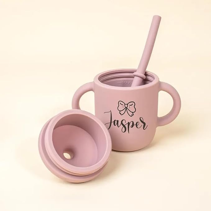 Custom Baby Sippy Cup with Engraved Name,Personalized Silicone Baby Cup with Handle,Newborn & Christmas Gift