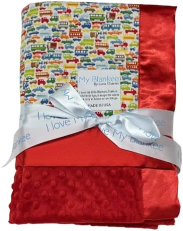 My Blankee Mini Cars Pima Cotton with Red Minky Dot Baby Blanket