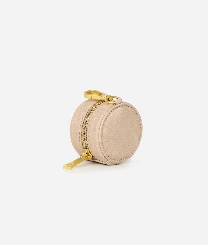 FAWN DESIGN Paci Case, Beige Pacifier Holder, Premium Pebbled Faux Leather, Insulated, Zipper, Clip, 2.25 x 2.25 inches