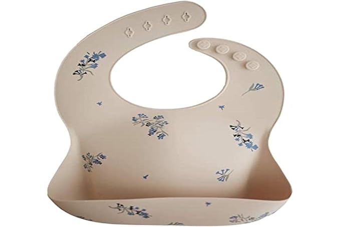 mushie Silicone Baby Bib | Adjustable Fit Waterproof Bibs (Lilac Flowers)