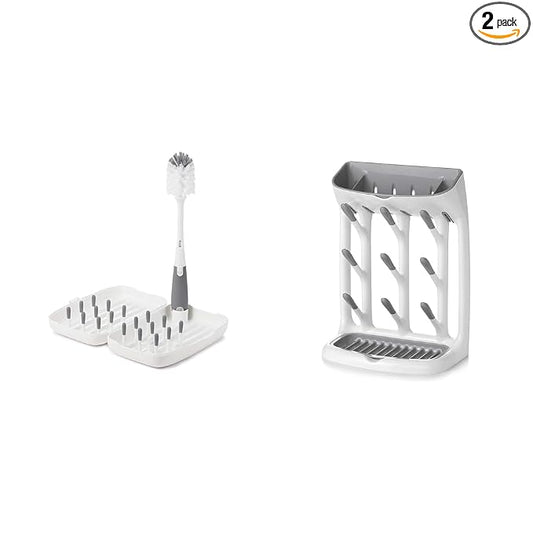OXO Tot Travel Size Drying Rack with Bottle Brush- Gray & Plastic Tot Space Saving Drying Rack for Kitchen