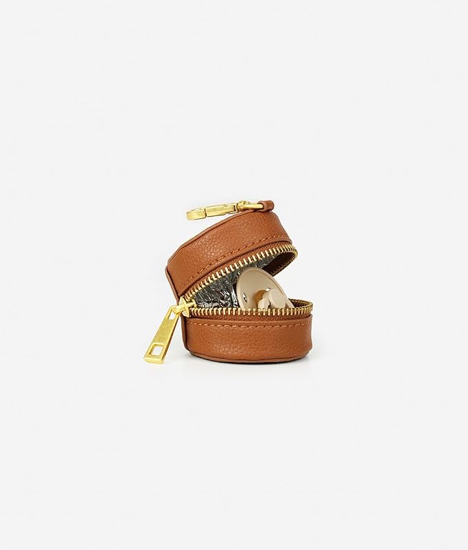 FAWN DESIGN The Paci Case, Brown Pacifier Holder, Premium Pebbled Faux Leather Paci Holder, Insulated Pacifier Case with Zipper and Clip, Fits Most Standard Size Pacifiers, 2.25 x 2.25 inches