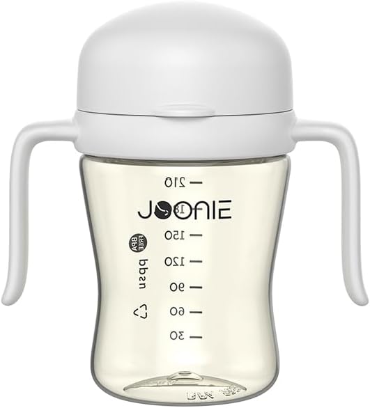 JOONIE Self Training Sippy Cups with Handles for Toddlers 1-3, Spill Proof 360 Cup with Lid, 210ml (7 oz) (White)