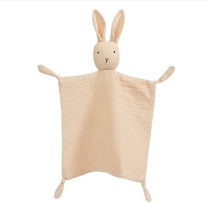 Organic Cotton Muslin Lovey Blanket, Organic Cotton Muslin Bunny Security Blanket Soft & Breathable Lovie Baby Gifts for Boys and Girls