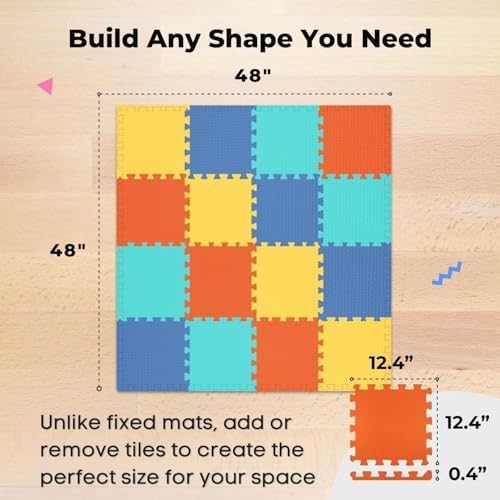 MioTetto Baby Play Mat, Soft Foam Floor Tiles for Kids. Adjustable Interlocking Foam Tiles, Fits with 50x50 Playpen Baby mat for Crawling & Development, Safe & Non-Toxic Playmat for Babies 6-12 Months