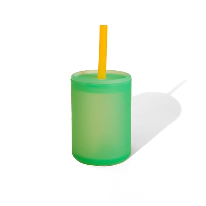 Avanchy Silicone Training Sippy Cup with Straw Lid ??Tiny Cup for Babies 6+ Months to Toddlers 1 Year Old ??5 oz Infant Water Cup for Baby Led Weaning, See-Thru Green
