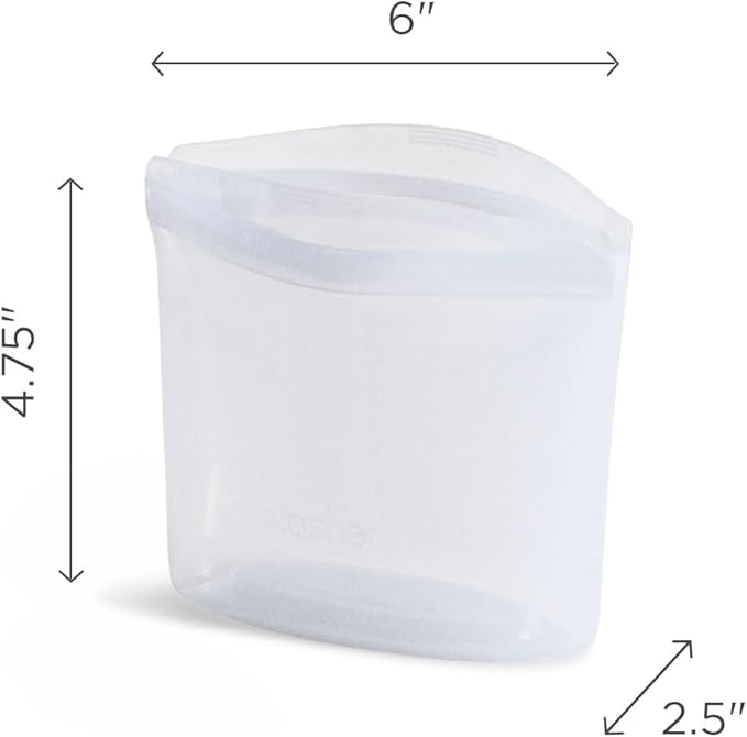 Stasher Premium Silicone Reusable Food Storage Bag, Clear | Microwave, Sous Vide, Dishwasher, Oven and Freezer Safe | BPA Free, Leak-free, Eco-friendly, 1-Cup Bowl (Pack of 2)
