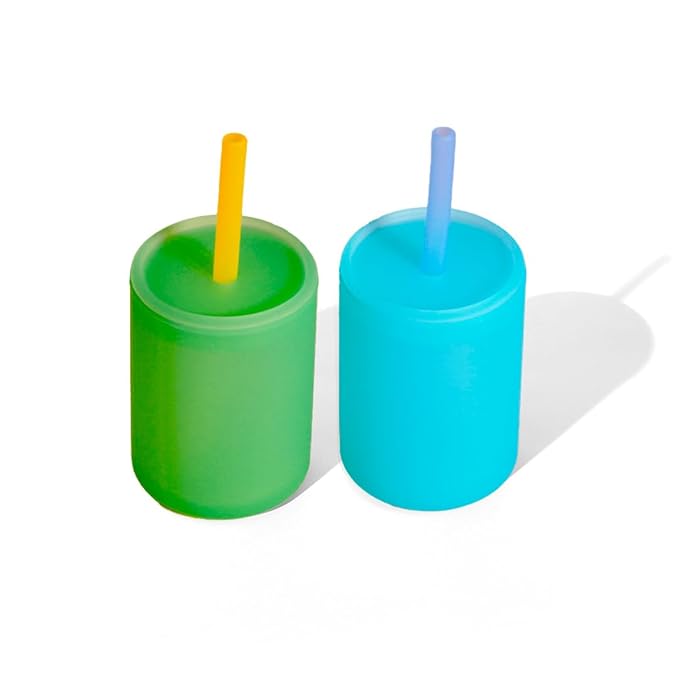Avanchy Silicone Training Sippy Cup with Straw Lid ??Tiny Cup for Babies 6+ Months to Toddlers 1 Year Old ??5 oz Infant Water Cup for Baby Led Weaning, See-Thru Green