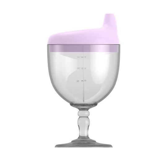 Princess Themed Fancy Wine Glass Sippy Cup No Spill for Baby Girl 12+ Months, Goblet Style Great for Your Princess Holiday Birthday Party, Spill-Proof Design, BPA Free, 5 Oz (Purple)
