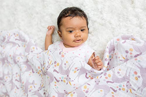 Lulujo Baby Swaddle Blanket| Unisex Softest 100% Cotton Muslin Swaddle Blanket| Neutral Receiving Blanket for Girls & Boys | 47in x 47in Unicorn