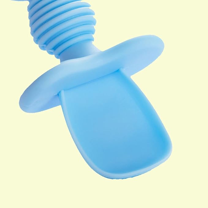 Spoon and Fork Set-Baby Toddler Self-Feeding Utensils –Baby Led Weaning – Non-Toxic Plastic – Featuring Protective Barriers to Prevent Choking and Gagging (Blue)
