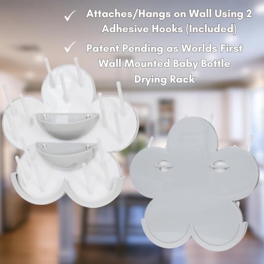 The Bottle Blossom- Wall Mounted Baby Bottle Drying Rack for Bottles, Cups, Sippy Cups, Vertical Wall Hanging, Space Saving, Large Capacity Baby Essential, 2 Adhesive Hooks Included (Gray)