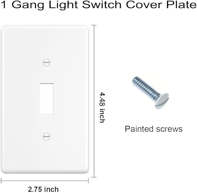 ZEFTV Toggle Light Switch Wall Plates 1-Gang Switch Electrical Cover Plate Unbreakable Thermoplastic Faceplate, White (4 Pack)