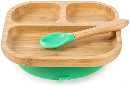 Baby Toddler Stay Put Dish, Kids Suction Plate, Bamboo Cute Tableware (Light green)